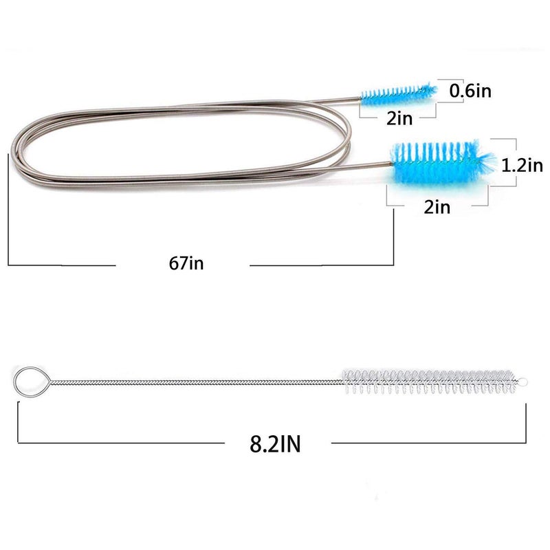 desin Flexible Drain Brush, Nylon Cleaner Double Ended Elastic Hose Pipe 67-inch and 2 PCS 8.2-inch Straw Cleaning Brush (Blue) - Image 2